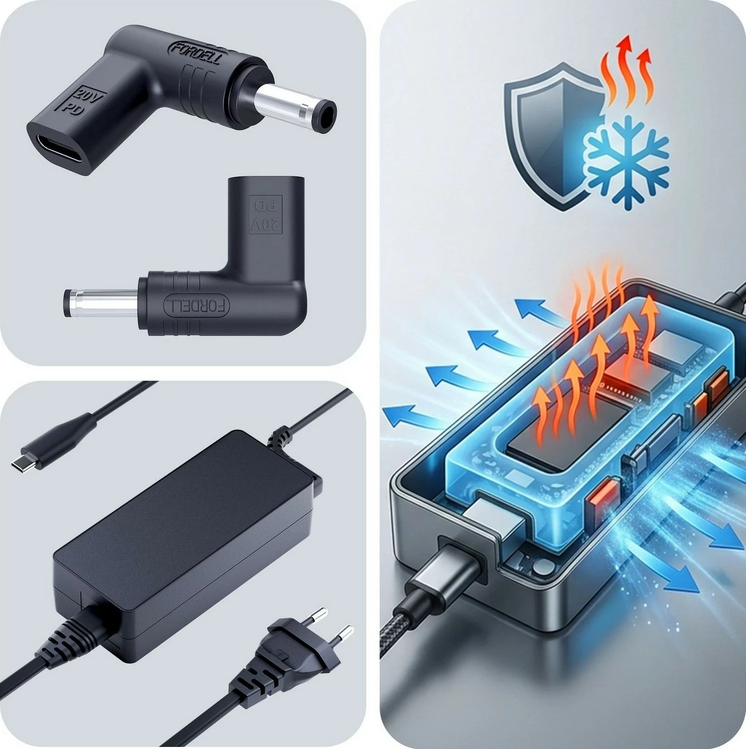 Adapter rryme për laptop 3MK HARDY 65W, për Dell, USB-C/DC 4.5 x 3.0, e zezë