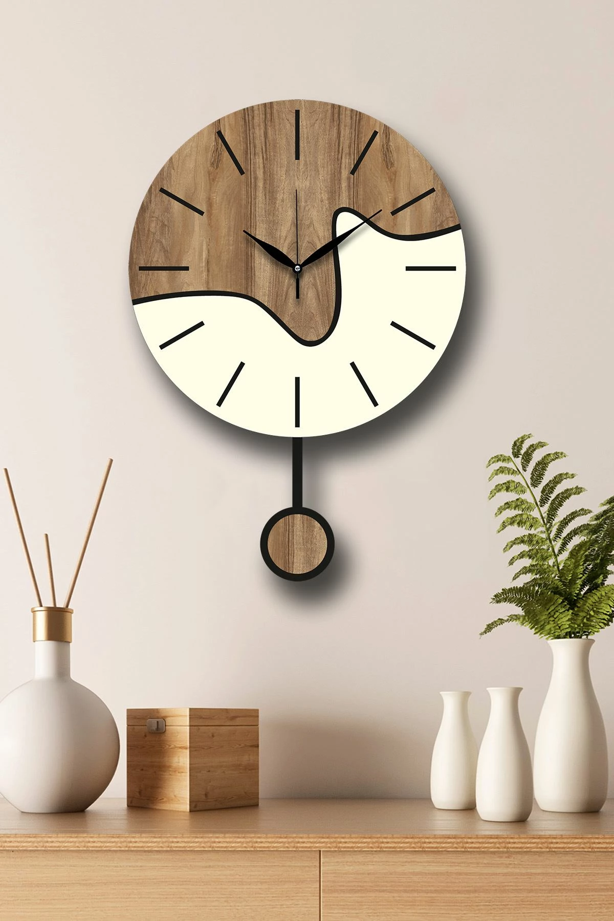 Orë muri dekorative Wallity, ngjyrë arrë dhe krem, Vlnt109kr