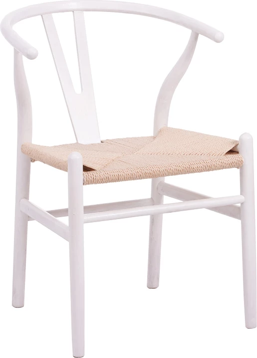 Karrige Wishbone, dru kauçuku, litar sintetik, ngjyrë natyrale-bardhë, 60x51x80cm