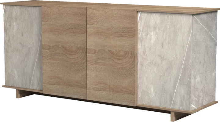 Bufe Zafore, pamje mermeri gri-bezhë, sonoma, 180x45x80cm