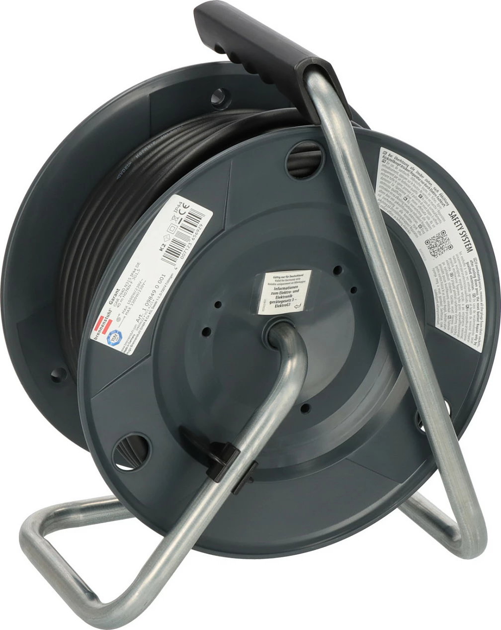 Tambur kablli Brennenstuhl 40m IP44, 3 prizë, H07RN-F 3G1.5, Type E, zi/blu/kuq