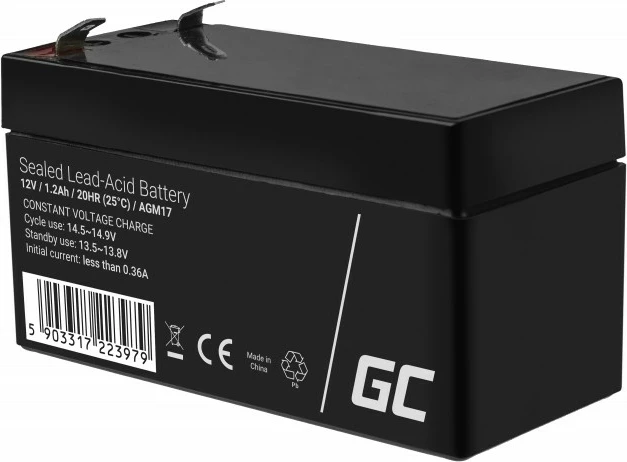Bateri AGM VRLA, Green Cell AGM17, 12V 1.2Ah, e zezë
