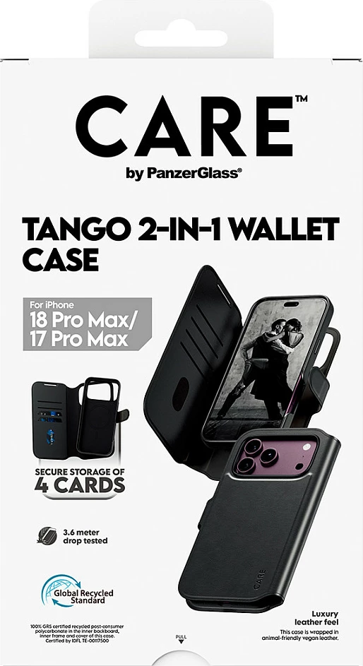 Mbështjellës PanzerGlass CARE Tango 2-në-1 Wallet Case, MagSafe, për iPhone 18 Pro Max / 17 Pro Max, i zi