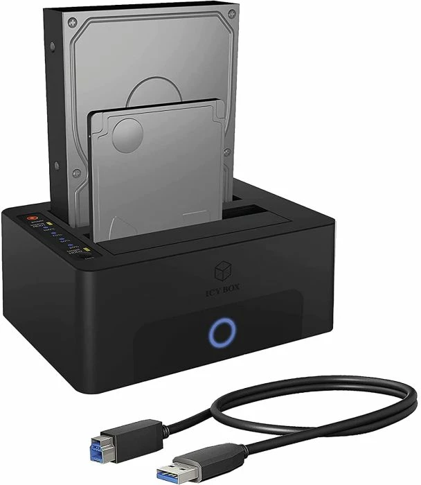 Stacion docking dhe klonues disqesh ICYBOX IB-1232CL-U3 USB 3.0, për HDD/SSD SATA 2.5" & 3.5", UASP, 2-slot, i zi