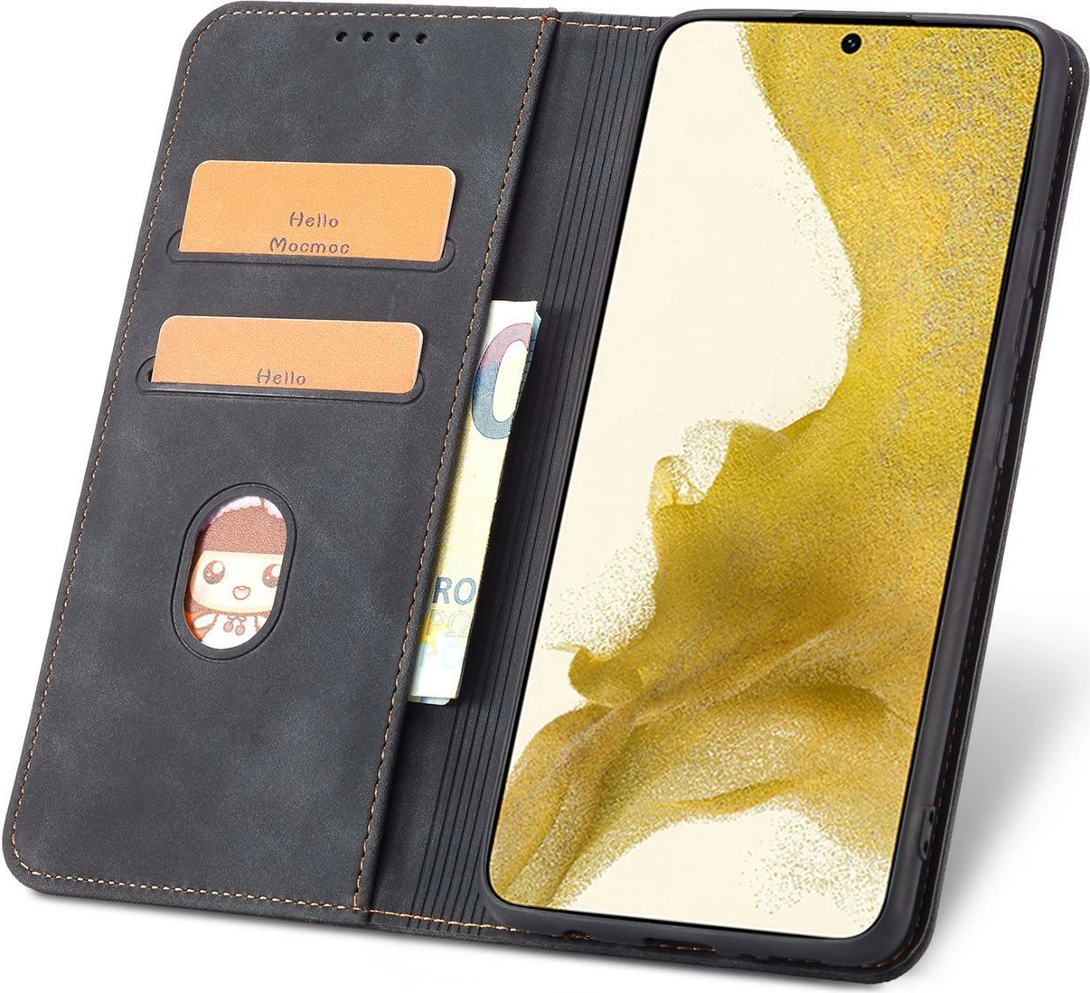 Mbështjellës Hurtel Magnet Fancy Case për Samsung Galaxy S23+, me kapak, portofol dhe qëndrim, e zezë