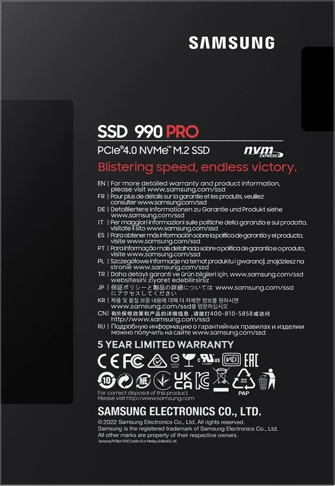 SSD Samsung 990 PRO, 1 TB, M.2, PCI Express 4.0, NVMe, Zi