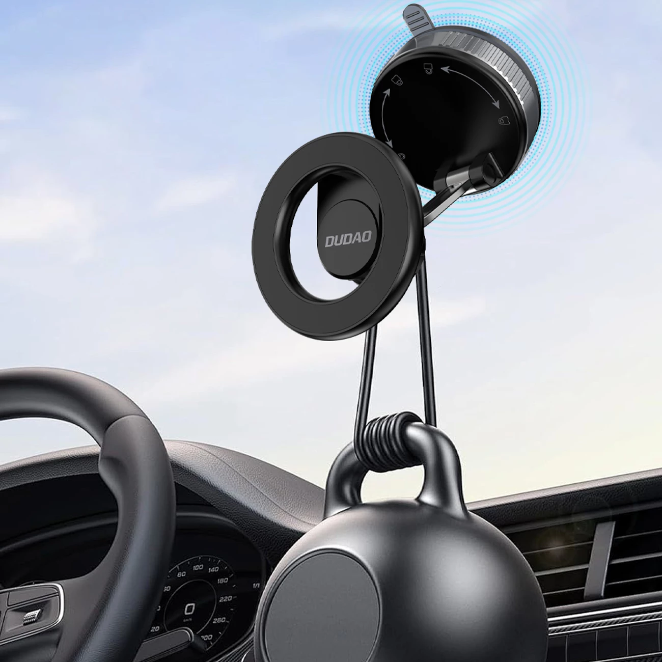 Mbajtëse magnetike për veturë, Dudao F24X, kompatibile me MagSafe, kupë thithëse me vakum për xham/dashbord, e zezë