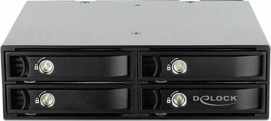 Rack mobil DeLOCK 5.25" për 4x 2.5" U.2 NVMe SSD, me kyç, alumin, i zi