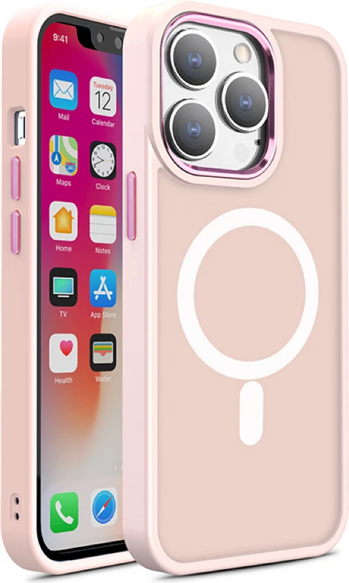 Mbështjellës Hurtel Color Matte Case për iPhone 15 Pro Max, MagSafe, rozë