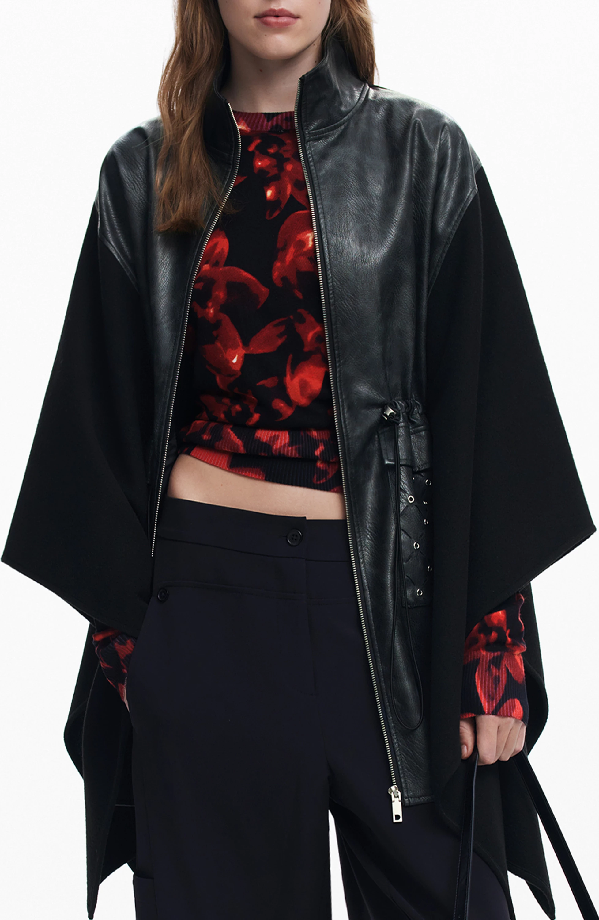 Poncho DESIGUAL Aldama Eyelets femra, e zezë