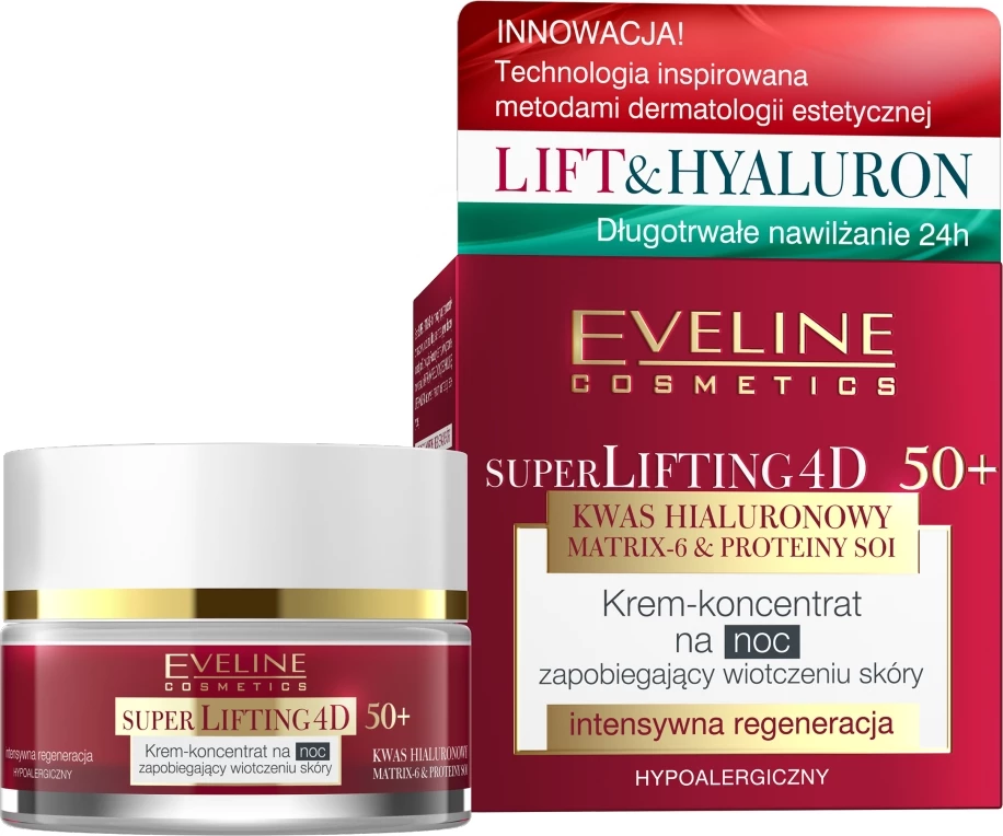 Krem nate për fytyrë Eveline Cosmetics Super Lifting 4D Cream-Concentrate për femra 50+ 50ml