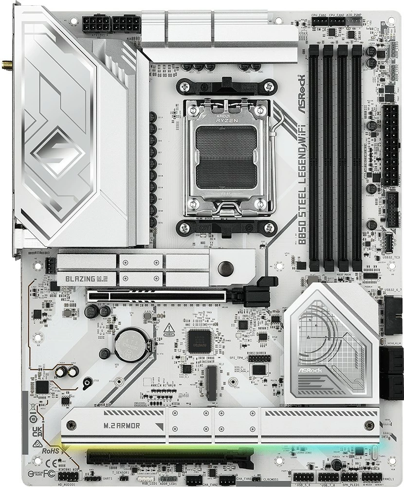 Pllakë amë ASRock B850 Steel Legend WiFi, Socket AM5, ATX, 4x DDR5, e bardhë