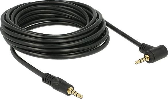 Kabllo audio DeLOCK 3.5mm TRRS 4-pin mashkull-mashkull, 5m, e zezë