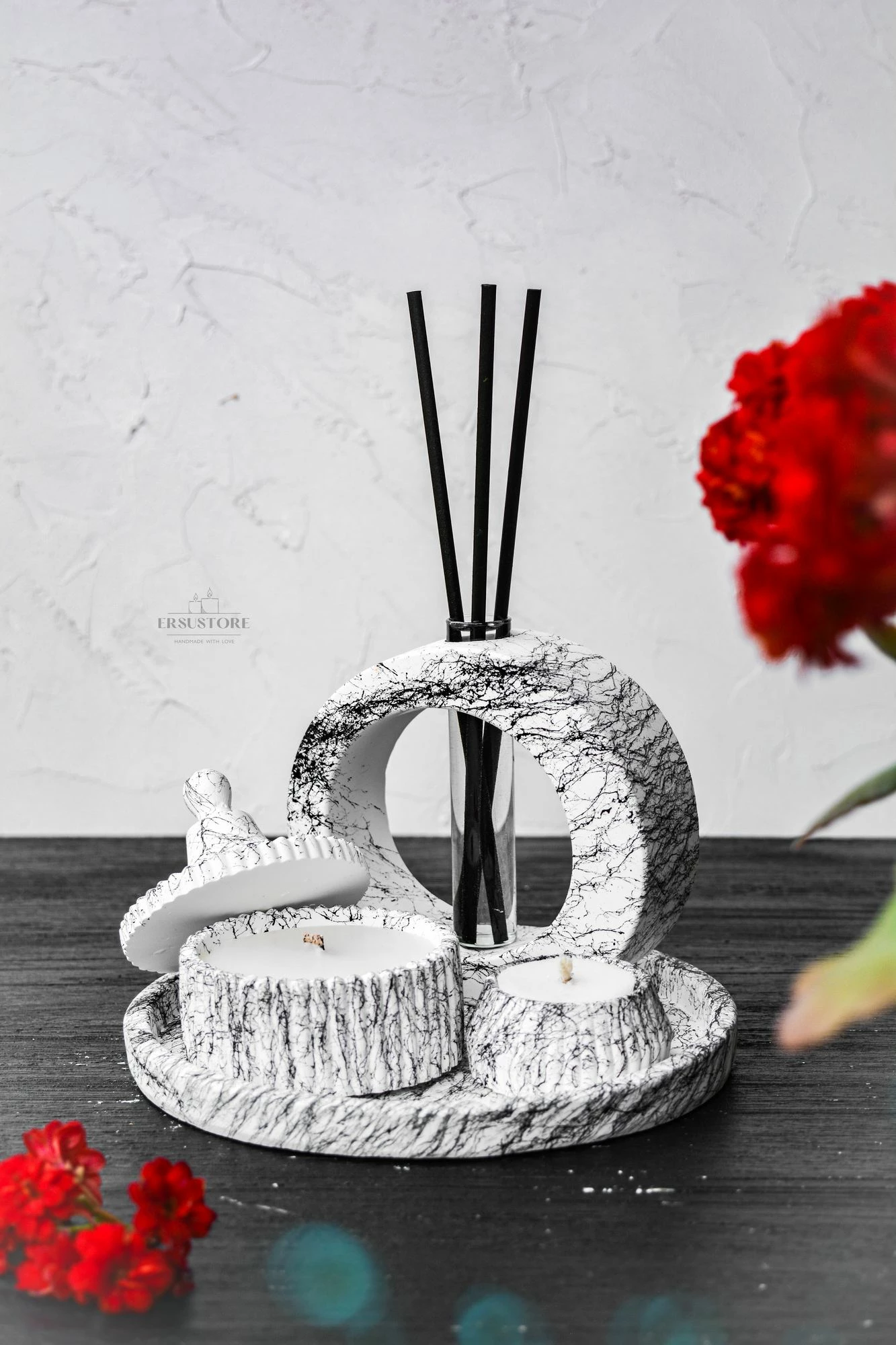 Set qirinjsh dekorativ prej mermeri, 4 copë, Ers1227