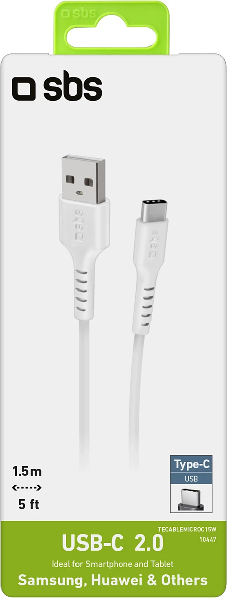 Kabllo USB-A në USB-C SBS TECABLEMICROC15W, 1.5m, Bardhë