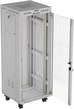 Kabinet rack LANBERG 19" 32U 600x600, me derë xhami, gri