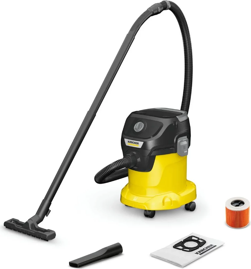 Fshesë me korrent lagë e thatë, Karcher, KWD 3 V-15/4/20 (BYY) 1.628-444.0, depozitë 15L çelik inox, 1000W, verdhë