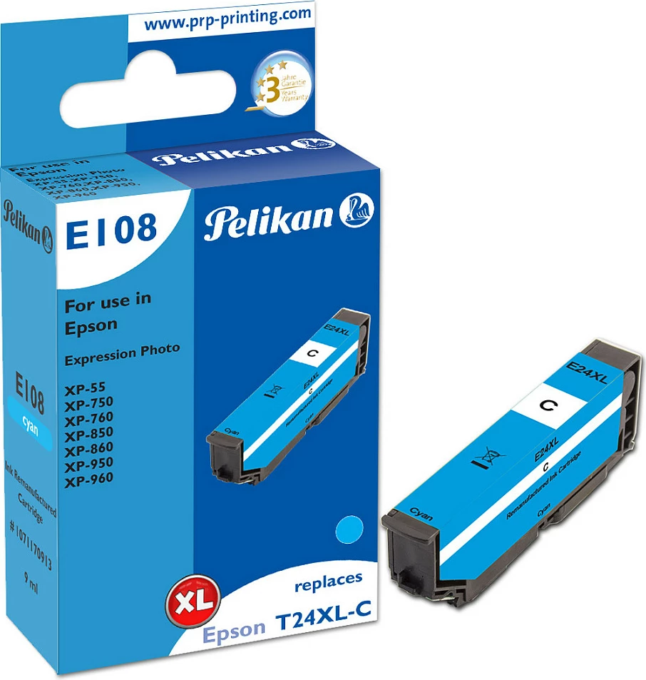 Kartrixh boje Pelikan E108 (Epson T2432/T24XL-C 24XL), XL 9ml, Cyan