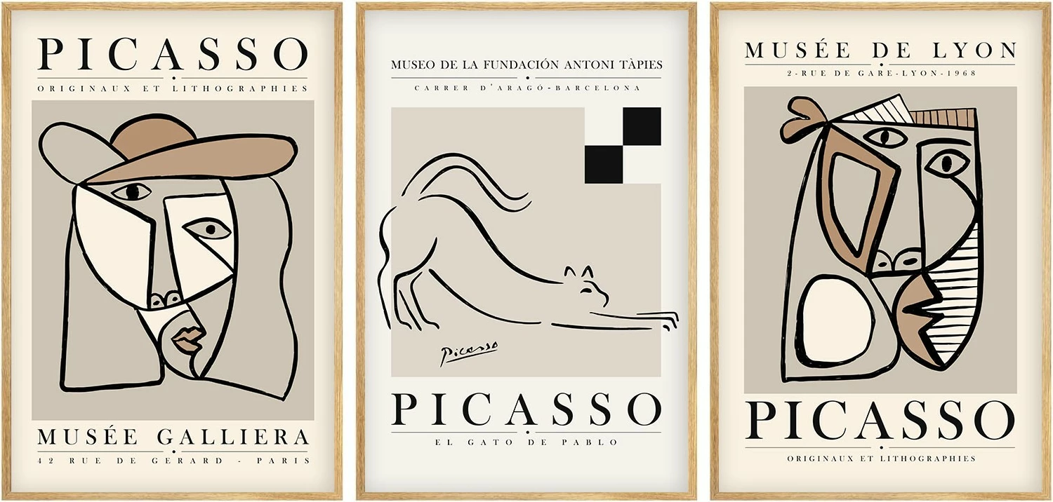 Pikturë dekorative me kornizë, 3 copë, MDF, Wallity, Huhu254, 50x70cm