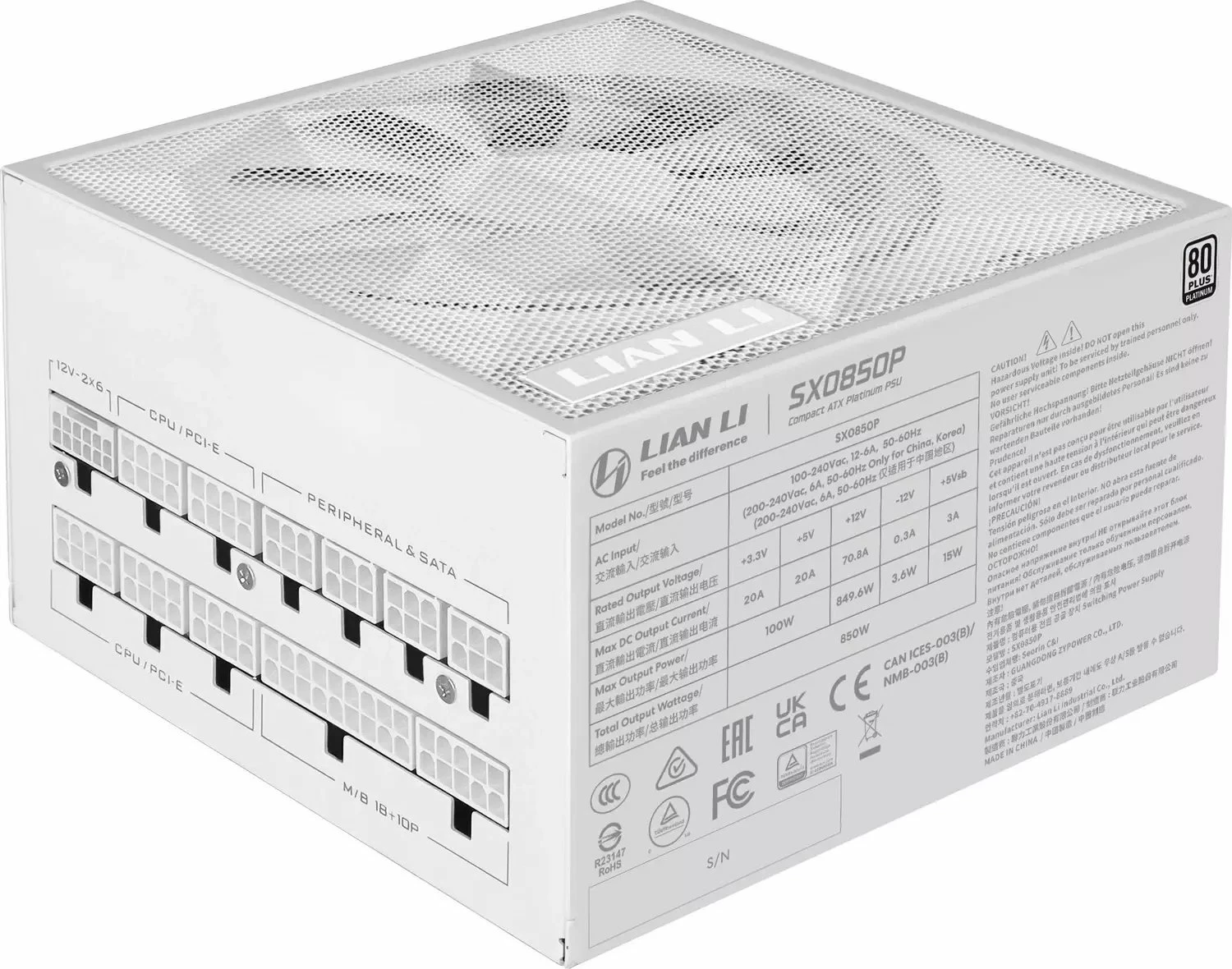 Furnizues rryme për PC Lian Li SX Platinum SX0850P 850W, 80 Plus Platinum, ATX 3.1, fully modular