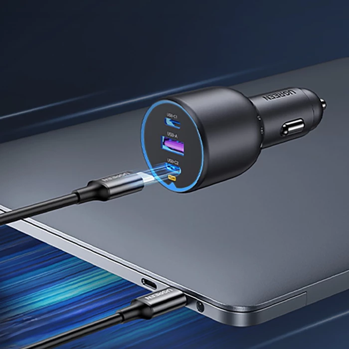 Karikues për veturë UGREEN 35025 130W 3-Port (2x USB-C, 1x USB-A) gri e errët