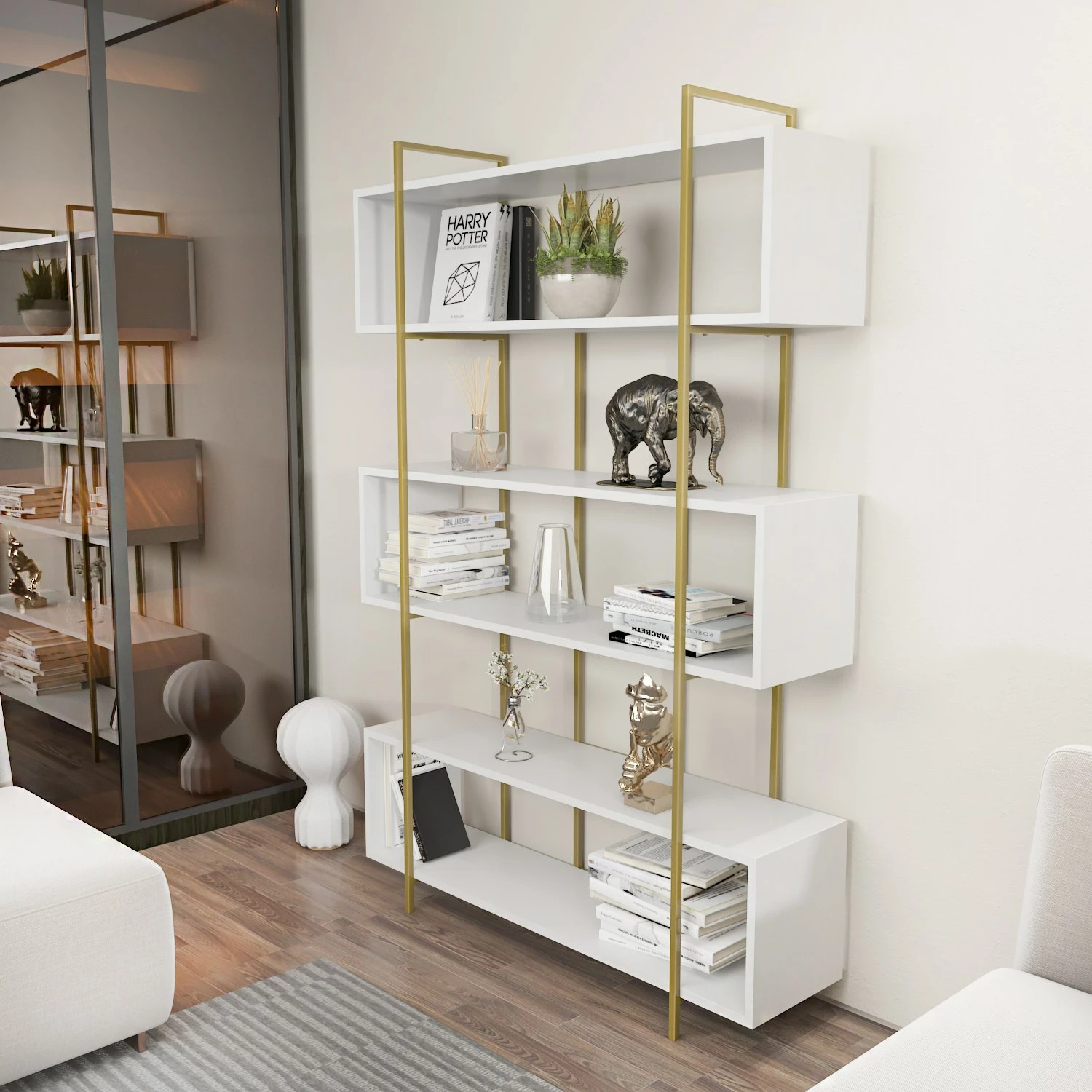 Raft librash Hanah Home, Bruti, i bardhë dhe ari