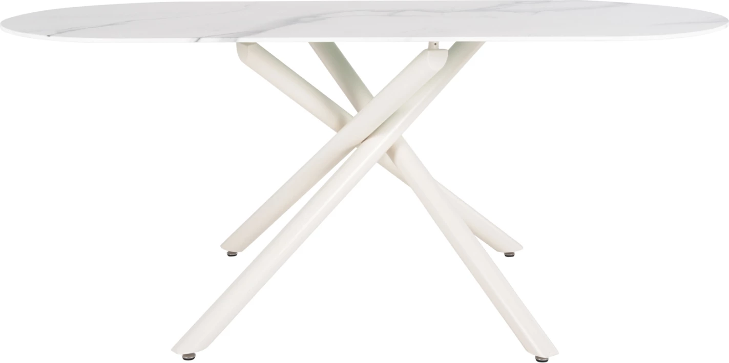 Tavolinë ngrënieje PRENTIS FH9770.01, sipërfaqe qeramike 12mm, mermer i bardhë, këmbë metalike të bardha, 180x90x76H cm