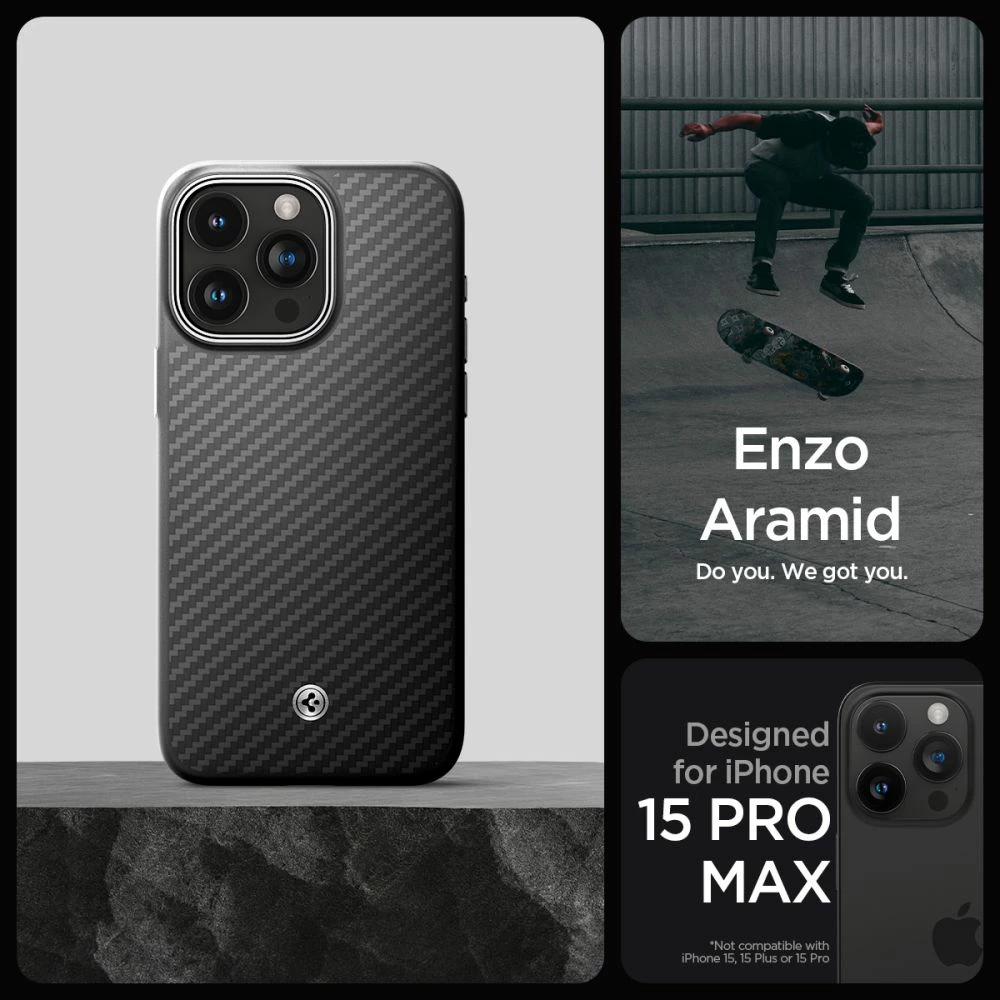 Mbështjellës Spigen Enzo Aramid Mag me MagSafe për iPhone 15 Pro Max, e zezë