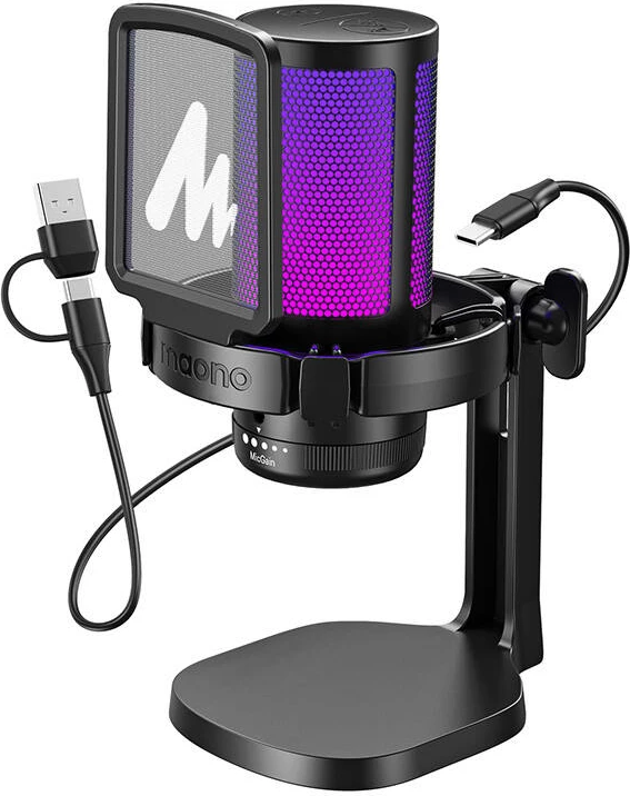 Mikrofon gaming Maono DGM20, kondensator, kardioid, me ndriçim RGB, i zi
