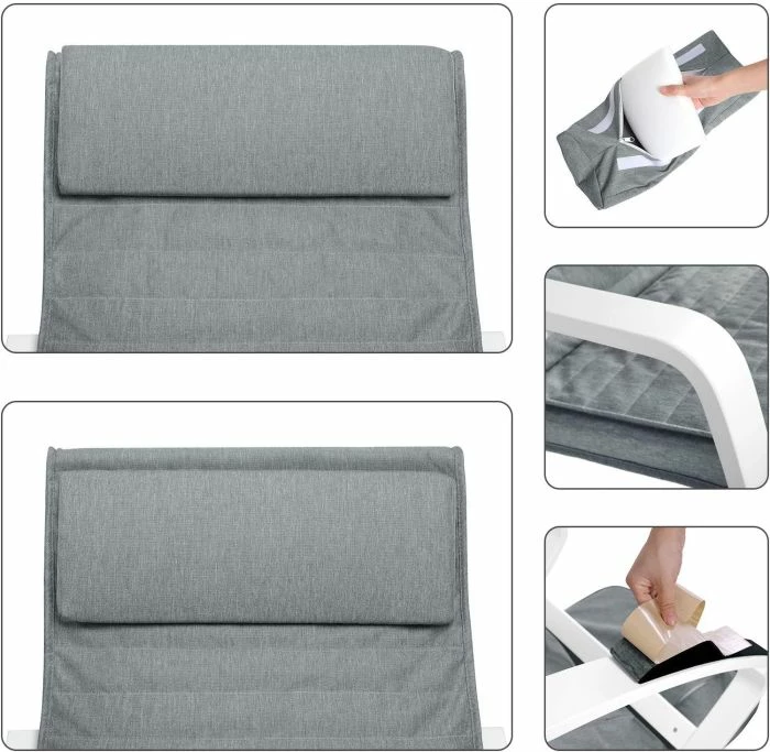 karrige lëkundëse SONGMICS LYY10G, dru thupre, mbështetëse këmbësh e rregullueshme 5 nivele, 150 kg, 67 x 115 x 91 cm, gri e çelët/e bardhë, 1 copë