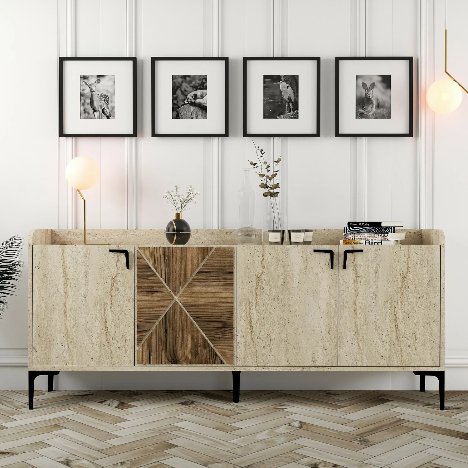 Konsol Hanah Home, Venedik, ngjyrë arre dhe travertin