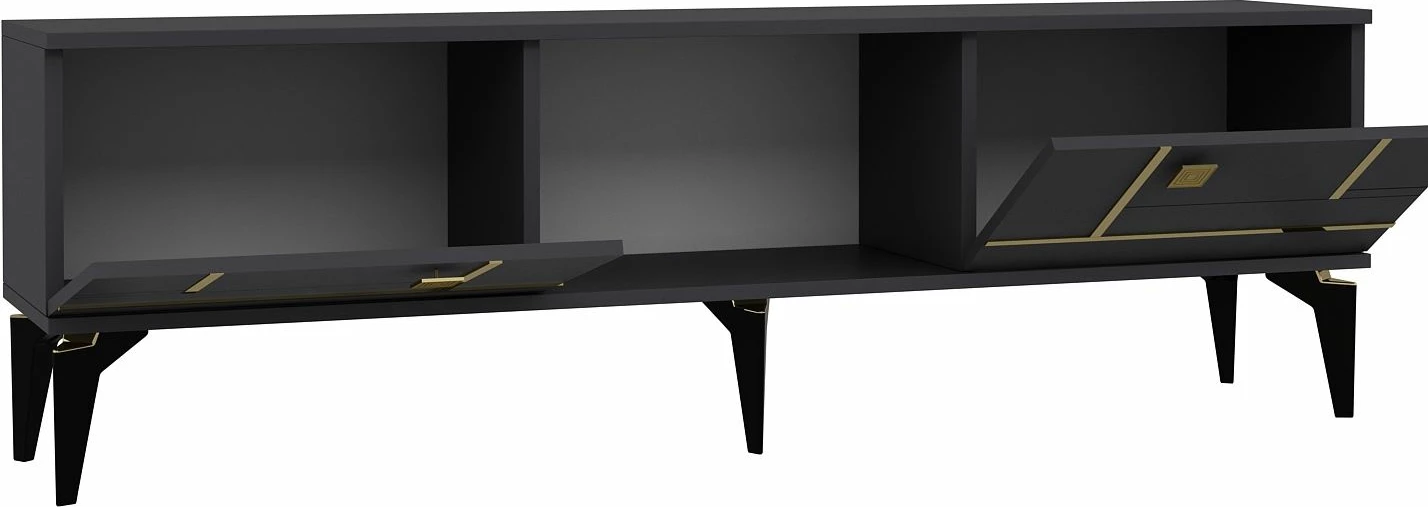 Komodë TV Skye Decor, ngjyrë antracit, detaje ari