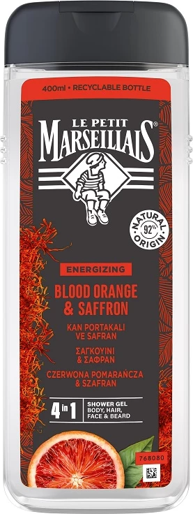 Xhel dushi 4-në-1 për meshkuj Le Petit Marseillais Red Orange & Saffron, 400ml