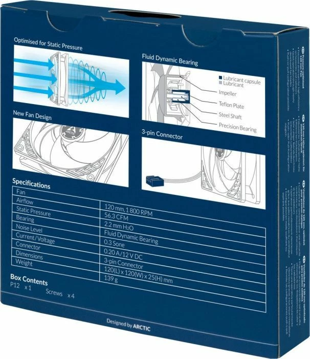 Ventilator për kompjuter Arctic P12 ACFAN00118A 120mm 3-pin 1800rpm, i zi, 1 copë