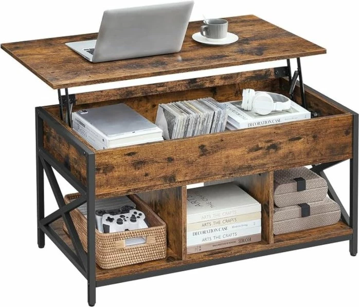Tavolinë kafeje VASAGLE LCT202B01V1 100×55×45 cm me 2 sirtarë dhe 2 rafte, kafe rustike/zi