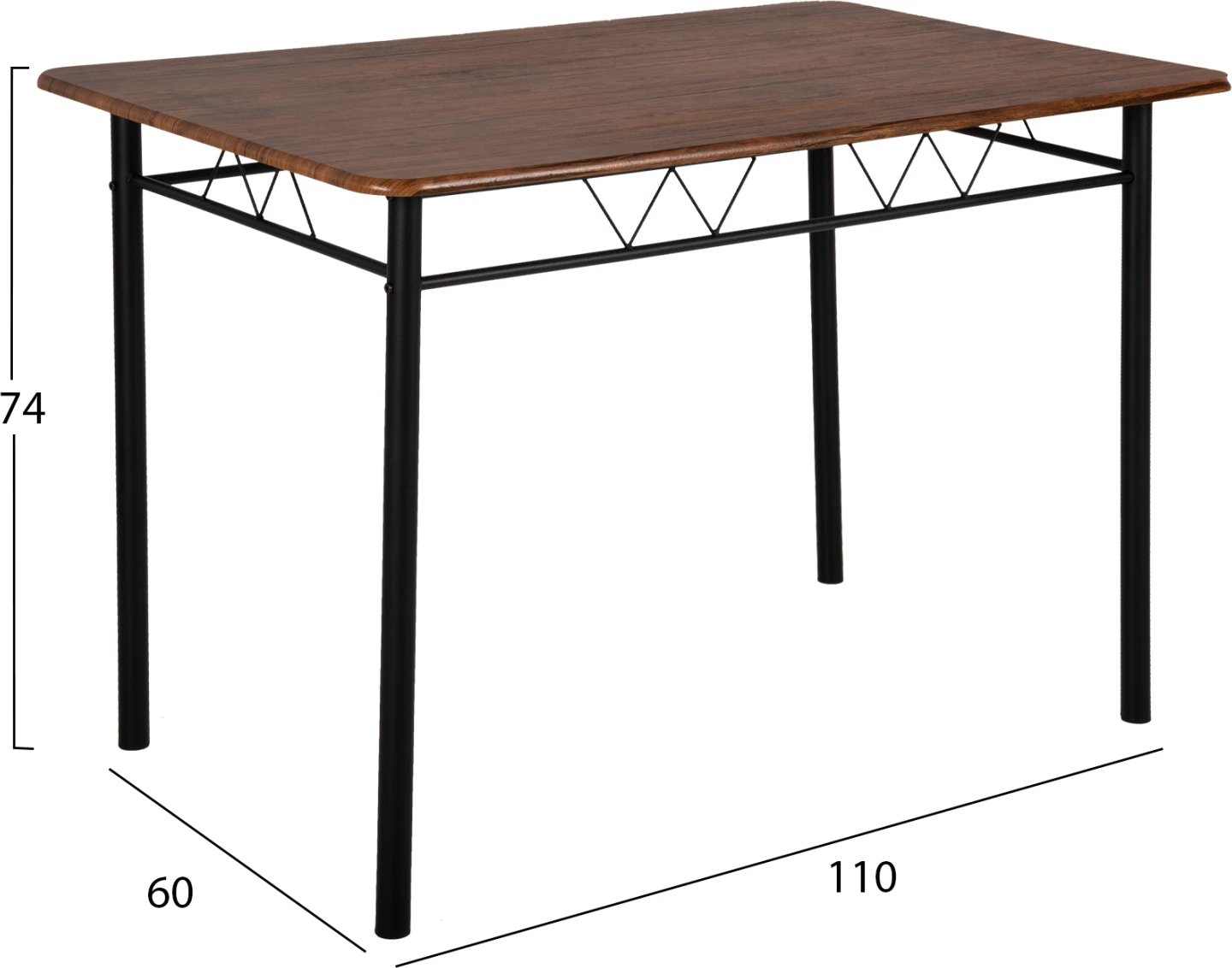 Tavolinë me karrige, 5 copë, PEARY FH9416.11, metal i zi-MDF, ngjyrë arre, 110x60x74 cm