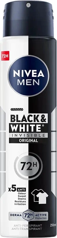 Deodorant spray për meshkuj Nivea Men Black&White Invisible Original 250ml