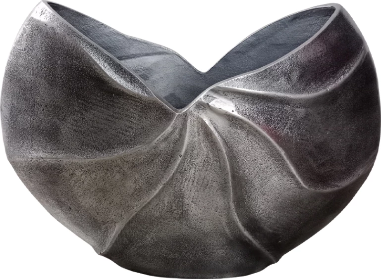 Vazo dekorative alumini, ngjyrë argjendi antike, 38x13x28cm