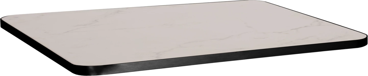Sipërfaqe tavoline drejtkëndëshe prej guri të sinterizuar, mermer i bardhë, kornizë alumini e zezë, FH6656.02, 120x80 cm
