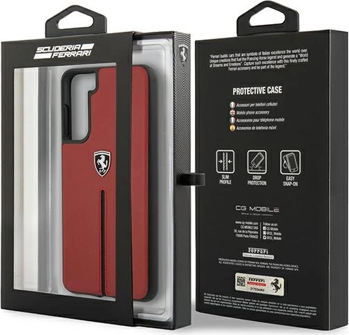 Mbështjellës Ferrari Off Track për Samsung Galaxy S21, lëkurë natyrale, kuq