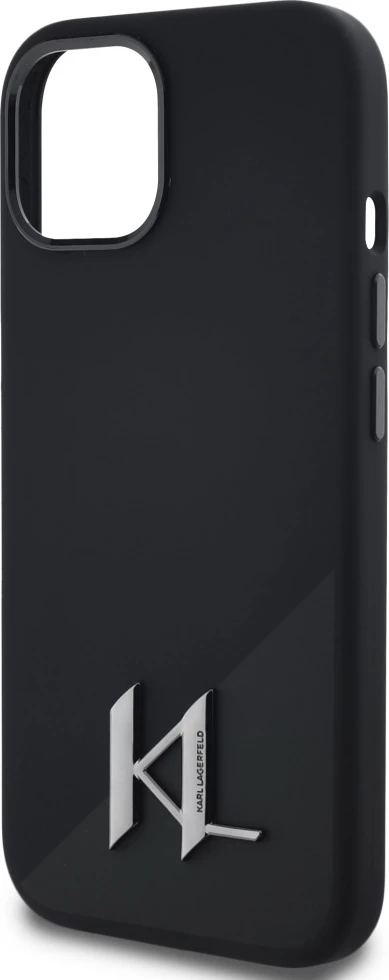 Mbështjellës Karl Lagerfeld Silicone Shadow Metal Initial MagSafe për iPhone 15, i zi