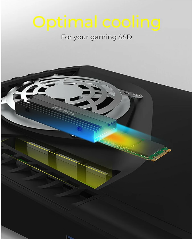 Heatsink ICY BOX IB-M2HS-PS5 për SSD M.2 2280, PlayStation 5, alumini, i zi