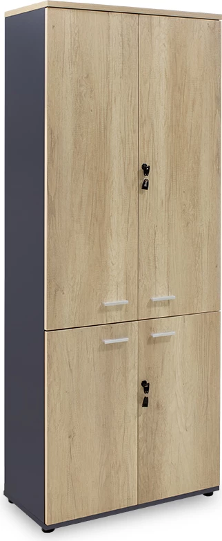 Raft librash me katër dyer druri, ngjyrë lisi - gri e errët, 80x40,5x200cm