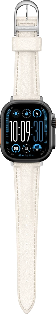 Rrip lëkure për Apple Watch AmazingThing Class Band, 45/46/49 mm, Bezhe e çelët