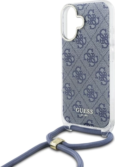 Mbështjellës Guess Crossbody Cord 4G Print për iPhone 16, Kaltër