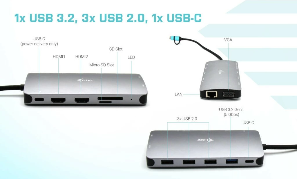 i-Tec Nano Dock - docking station - USB 3.0 / USB4 / Thunderbolt 4 - VGA, 2 x HDMI - GigE