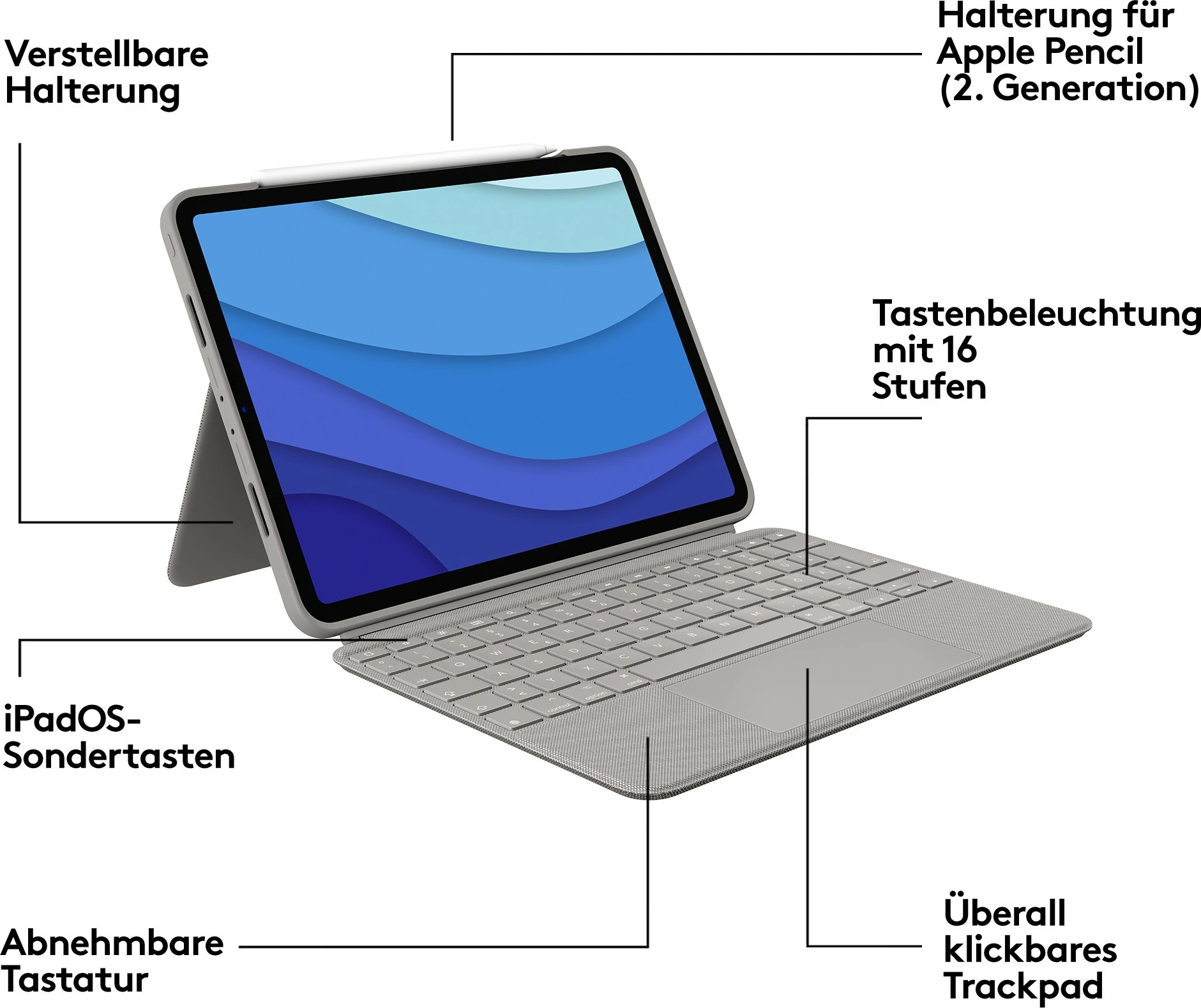 Tastierë me trackpad Logitech Combo Touch për iPad Pro 11-inch, Sand