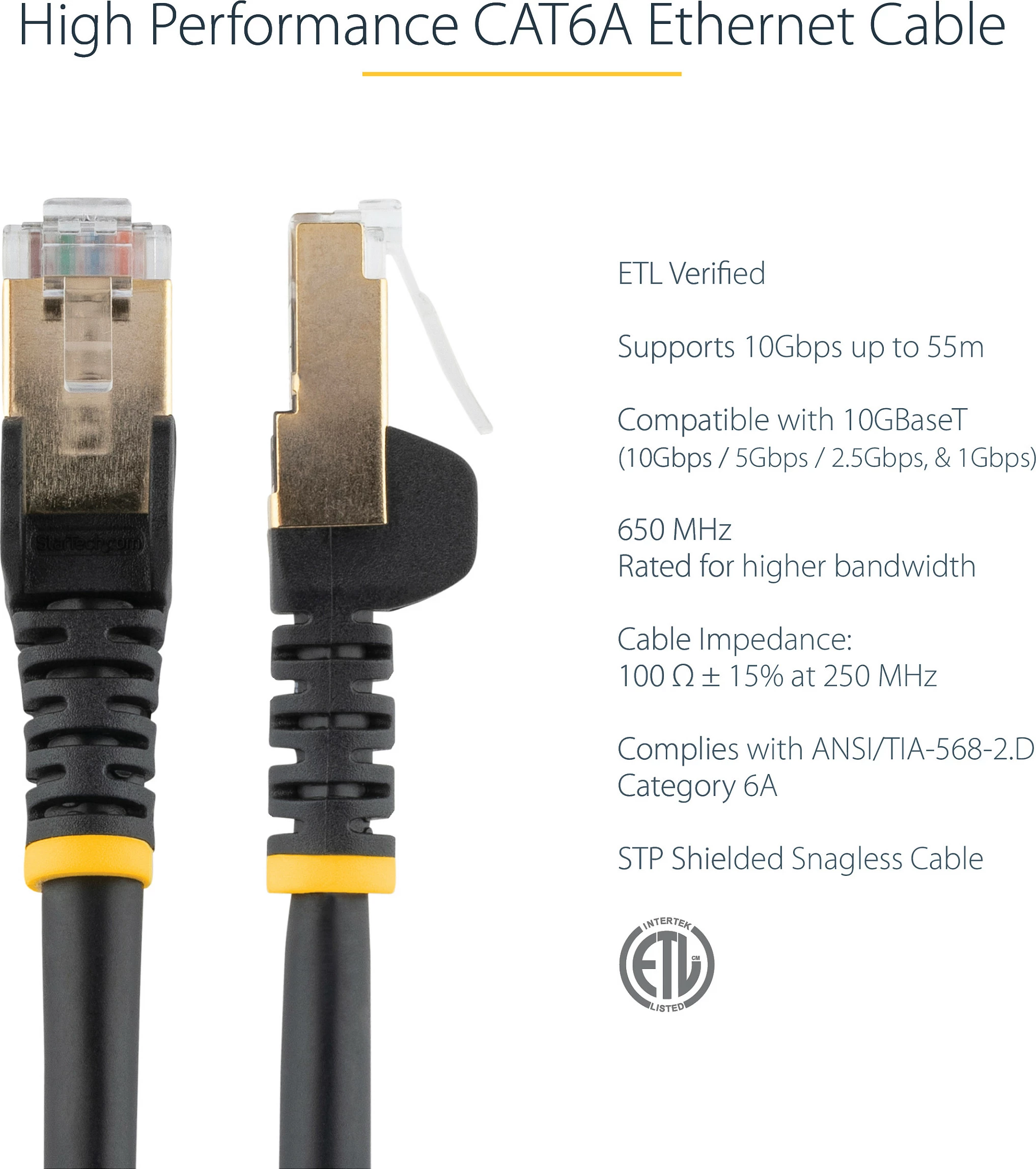 Kabllo Ethernet StarTech Cat6a 7.5m, RJ45, STP, 10Gbps, e zezë