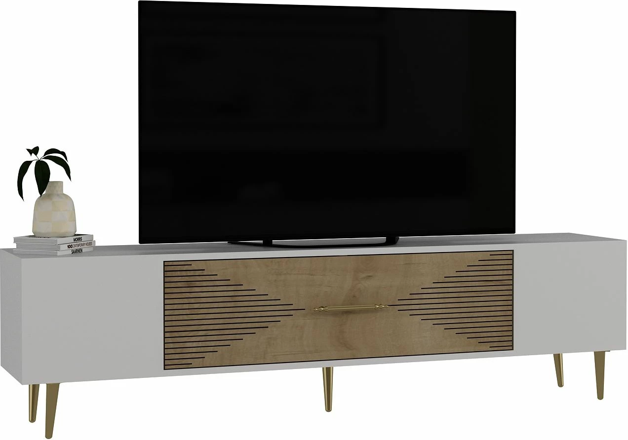 Komodë TV Skye Decor, e bardhë, lisi Sapphire, ari, Dekol1