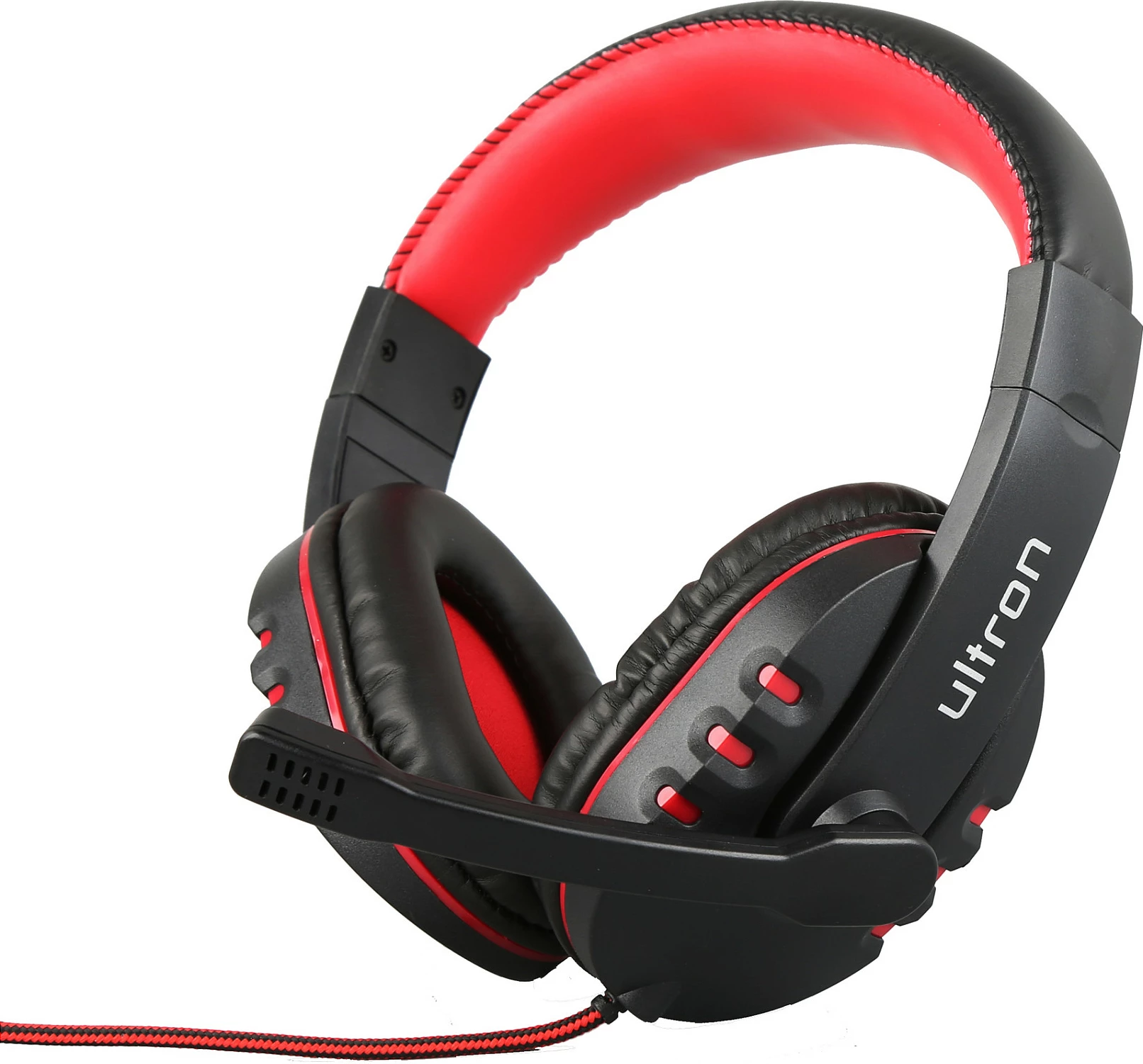 Set gaming Ultron HAWK, tastierë full-size QWERTZ me LED, maus 3200 DPI, kufje me mikrofon, mauspad, zi/kuq/bardhë